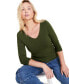 Фото #1 товара Women's Long-Sleeve Double V-Neck Tee, Created for Macy's