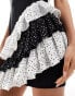 In The Style exclusive bandeau dress with contrast asymmetric polka dot trim in black