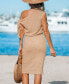 Women's Khaki Waffle Knit Off-Shoulder Midi Cover Up Dress