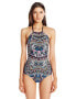 Фото #1 товара Laundry by Shelli Segal One Piece Swimsuit Printed High Neck Blue Black Multi S