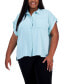 Plus Size Button-Down Rolled-Cuff Pocket-Front Top