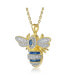 Фото #3 товара Sterling Silver 14k Yellow Gold Plated with Sapphire Cubic Zirconia Pave Wasp Pendant Necklace