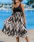 Women's Geo Smocked Waist Ruffle Hem Midi Beach Dress