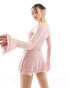 Murci mesh frill detail lace up plunge ultra mini dress in pink