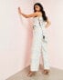 ASOS LUXE jacquard wide leg jumpsuit in floral blue