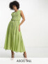 Фото #1 товара ASOS DESIGN Tall gathered textured high low midi dress in pistachio