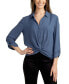 Juniors' Twist-Front Roll-Sleeve Button-Up Blouse