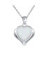 Romantic Love Gemstone Created Framed White Opal Heart Shaped Angel Wing Necklace Pendant For Women Girlfriend .925 Sterling Silver