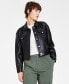 ფოტო #1 პროდუქტის Petite Cropped Long-Sleeve Faux-Leather Jacket, Created for Macy's