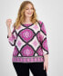 Plus Size Printed Jacquard 3/4-Sleeve Top, Created for Macy's