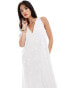 Фото #5 товара YAS plunge tie back 3D floral maxi dress in white - WHITE