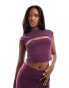 Фото #2 товара ASOS DESIGN co-ord peach skin cut out cap sleeve top in dark berry