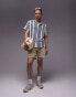 Topman short sleeve relaxed striped crochet shirt in blue