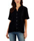 Фото #1 товара Petite Pintuck Short-Sleeve Button-Front Shirt, Created for Macy's