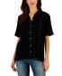 Women's Pintuck Short-Sleeve Button-Front Shirt, Created for Macy's Черный, S - фото #1