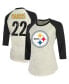 Фото #1 товара Women's Threads Najee Harris Cream, Black Pittsburgh Steelers Player Name and Number Raglan 3/4-Sleeve T-shirt