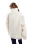 ASOS DESIGN borg fleece half zip with michigan city graphic in cream