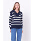 Women's Striped Knit Zip Pullover Sweater