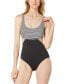 ფოტო #1 პროდუქტის Women's Zip-Detail Striped-Top One-Piece Swimsuit