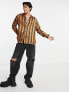 Фото #4 товара ASOS DESIGN relaxed revere shirt in brown satin stripe