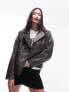 Topshop faux leather washed biker jacket in grey