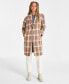 Juniors' Long Single-Breasted Walker Coat Brown/Grey/Ivory Plaid, 2XL - фото #1