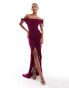 Murci exclusive mesh knot detail off shoulder top and ruffle maxi skirt set in purple