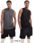 Фото #1 товара ASOS 4505 Icon training sleeveless t-shirt with quick dry 2 pack in black and charcoal