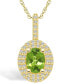 ფოტო #1 პროდუქტის Peridot (1-1/3 Ct. T.W.) and Diamond (1/2 Ct. T.W.) Halo Pendant Necklace in 14K Yellow Gold