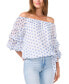 ფოტო #1 პროდუქტის Women's Printed Off-The-Shoulder Bubble-Sleeve Top