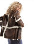 Native Youth faux shearling vintage look faux leather jacket in brown