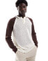 ASOS DESIGN relaxed knitted pointelle button through polo in ecru with brown contrast sleeves