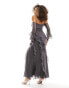 ASOS DESIGN cupped ruffle bias maxi dress with hardware detail in charcoal grey