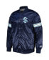 ფოტო #4 პროდუქტის Men's Deep Sea Blue Seattle Kraken Pick and Roll Satin Full-Snap Varsity Jacket