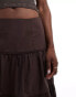 Monki tiered maxi cotton poplin skirt in brown