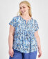 Фото #1 товара Plus Size Floral Short-Sleeve Pintuck Top