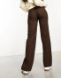 Pull&Bear high waisted tailored straight leg trouser with front seam in chocolate brown Коричневый, 2XL - EU 44 - фото #2