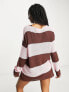 Фото #2 товара Daisy Street oversized open knit jumper in brown pink stripe