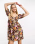 Фото #6 товара Miss Selfridge babydoll smock dress in retro tropical print