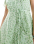 Glamorous v neck tie waist short sleeve mini tea dress in green daisy Grün mit Blumenmuster, 50 - фото #3