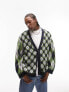 Topman knitted cardigan with mix scale argyle in green