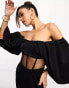 Фото #8 товара ASOS DESIGN off shoulder draped sleeves corset mesh insert midi dress in black