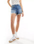 Stradivarius ripped denim short in dark blue