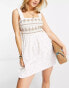 River Island embroidered shirred mini beach dress in white