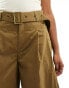 Urban Revivo wide leg belt detail cargo trousers in khaki brown