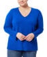 Plus Size Solid V-Neck High-Cuff Sweater