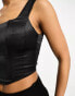 Фото #4 товара Miss Selfridge satin wide strap corset top in black