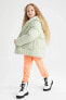 Kız Çocuk Polar Astarlı Kapüşonlu Puffer Şişme Mont