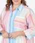 Фото #4 товара Plus Size Striped Cotton Poplin Button Front Top