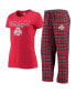 ფოტო #1 პროდუქტის Women's Scarlet, Black Ohio State Buckeyes Lodge T-shirt and Flannel Pants Sleep Set